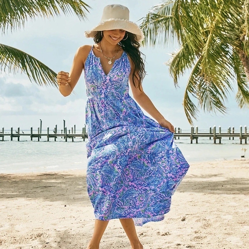Lilly Pulitzer Maribella Halter Maxi Dress in Lilac Rose We Mermaid It Size XL